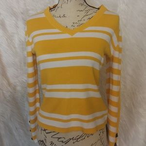 Tommy Hilfiger Yellow and White Stripe Sweater M
